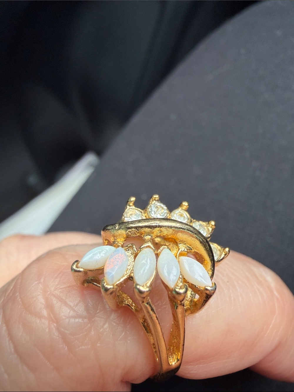 Gold-Tone Opal Cluster Ring